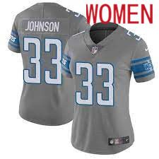 Women Detroit Lions #33 Kerryon Johnson Nike Grey Game Player NFL Jersey->women nfl jersey->Women Jersey